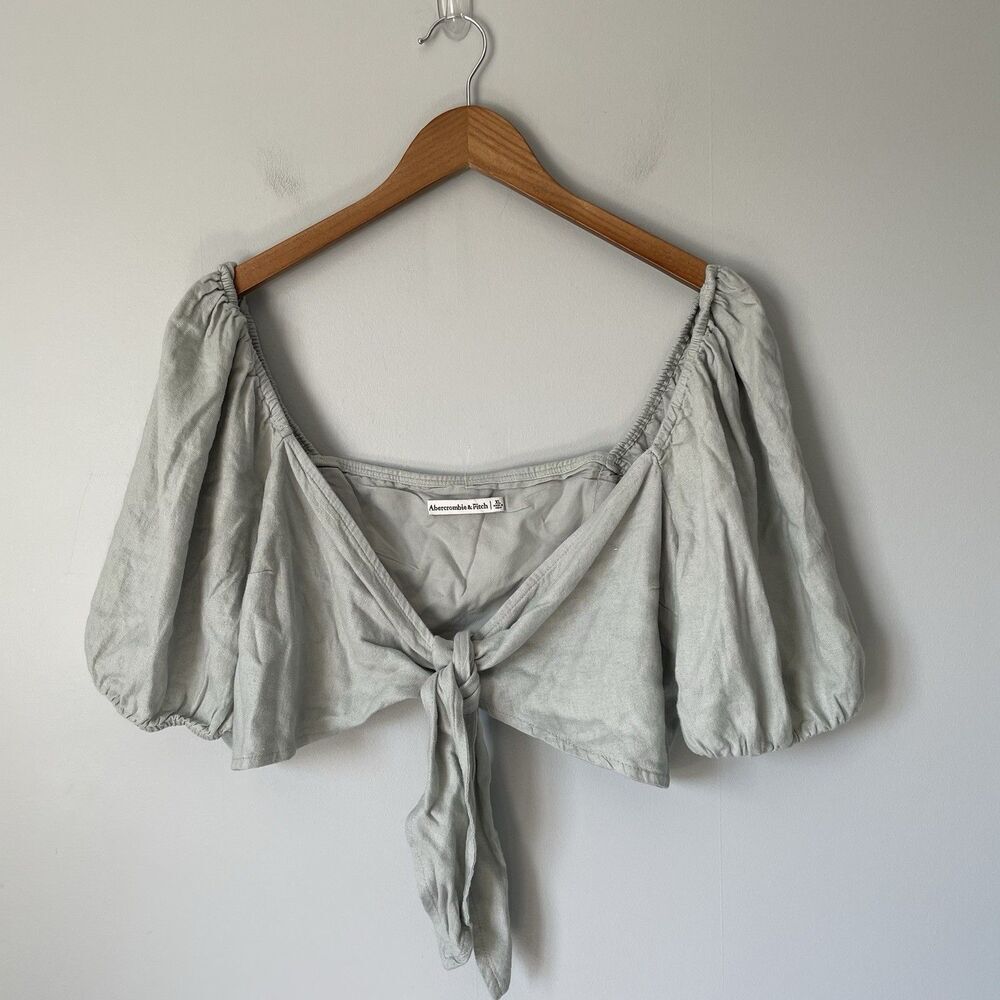 Abercrombie & Fitch Linen Blend Crop Top Flowy Blouse Front Tie Green Size XL